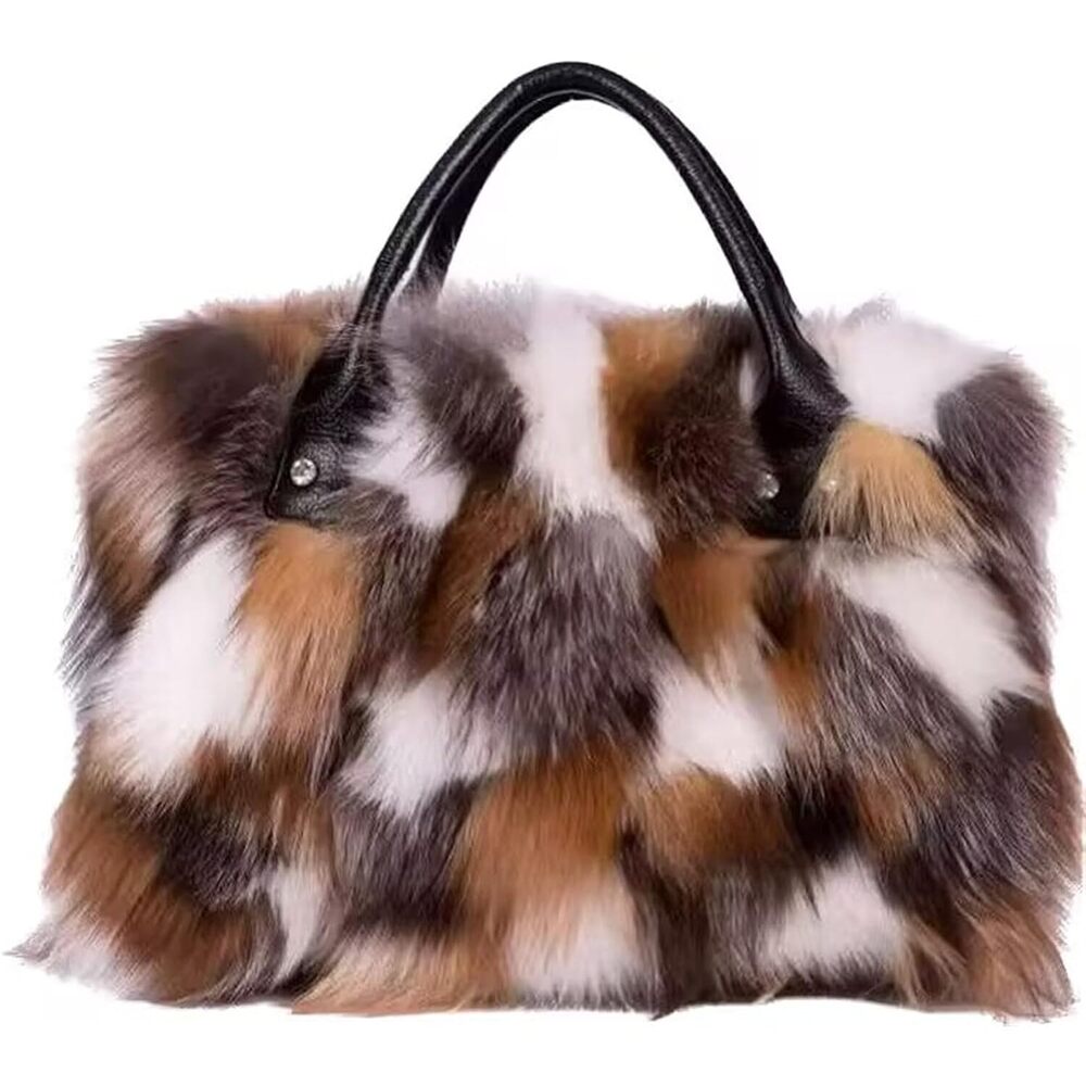 D-01 Luxury Real Fox Fur Handbag For Women Ladies Furry Shoulder Bag Purse